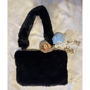 Faux Fur Furry 13"x 8" Tote Bag Plush Purse BLACK NEW Great for Charms